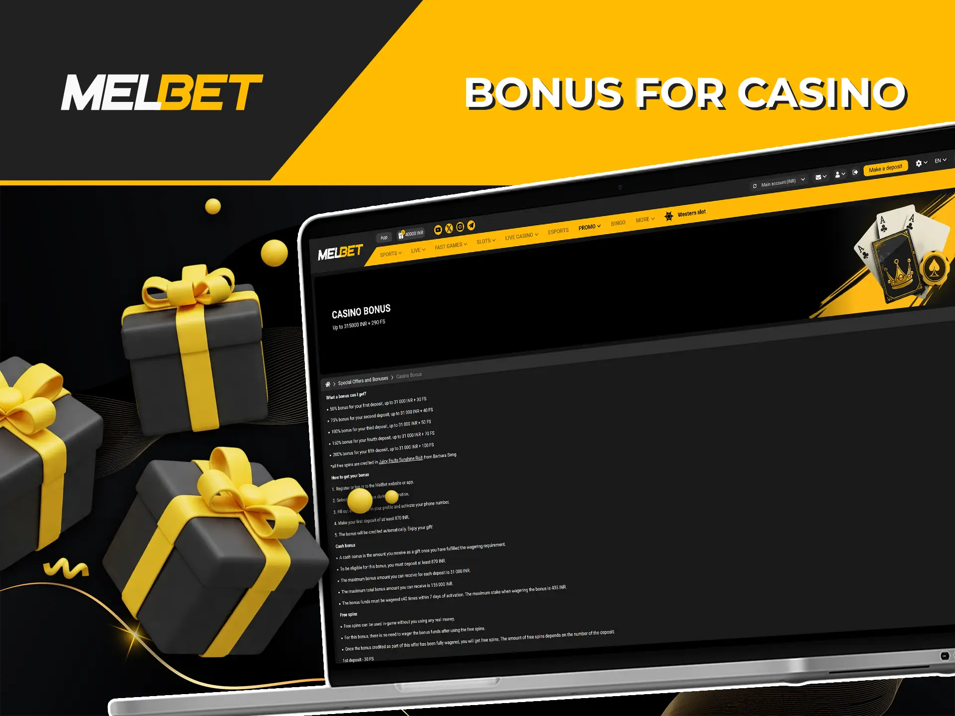 For your first 3 deposits at Melbet you will get cash bonuses and free spins.