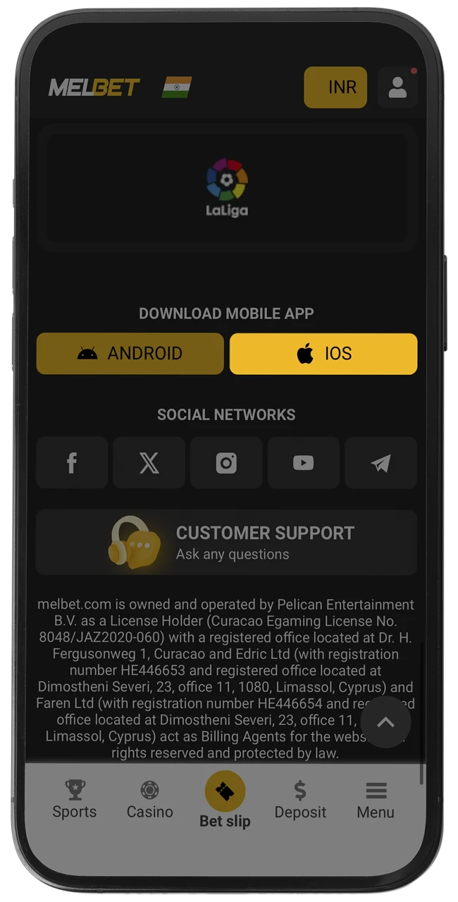 Start the installation process of the Melbet app by selecting the appropriate button with the Apple logo.