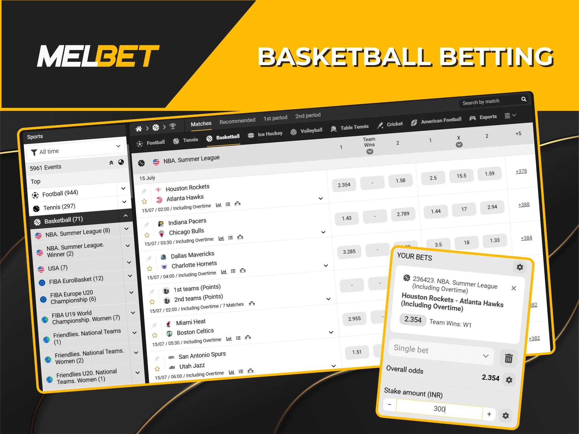 Place bets on basketball matches on the Melbet website.
