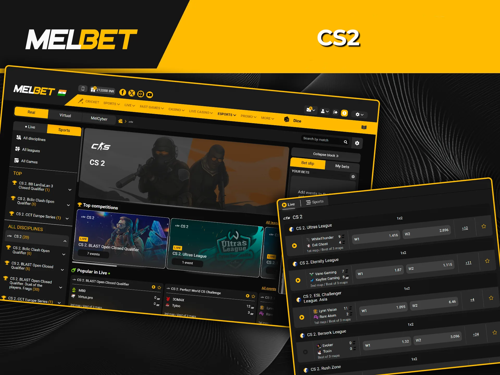 Top up your Melbet wallet and win on CS2 bets.