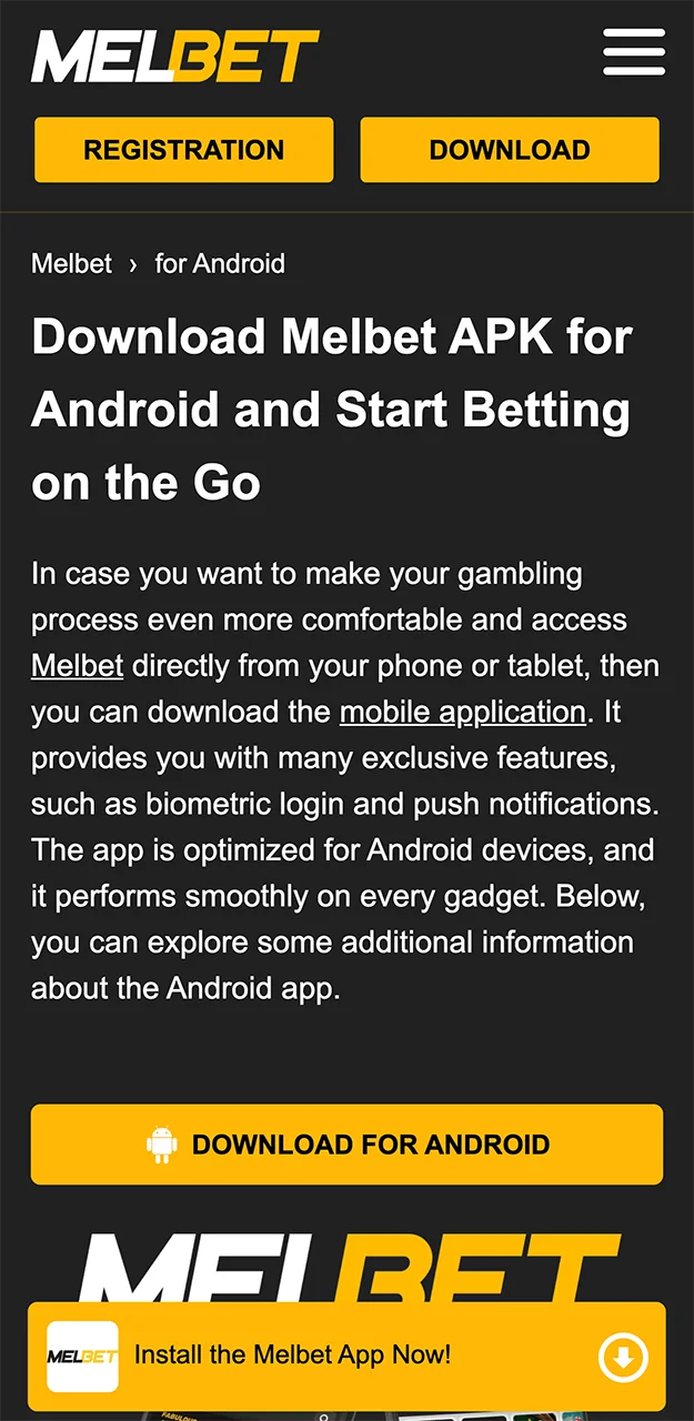 Proceed to download the Melbet app on your Android device.